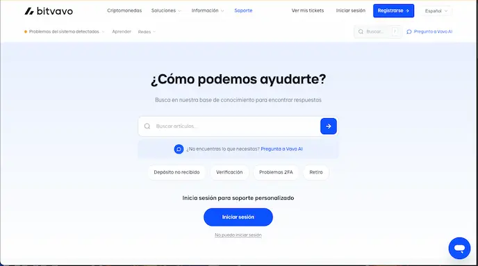 Opiniones bitvavo, vista de su página de atención al cliente