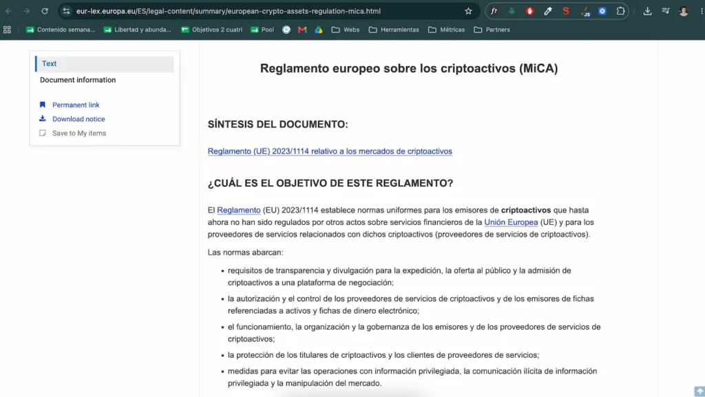 Reglamento europeo sobre los criptoactivos (MiCA)