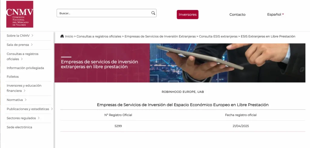 Robinhood Europe, UAB en cnmv