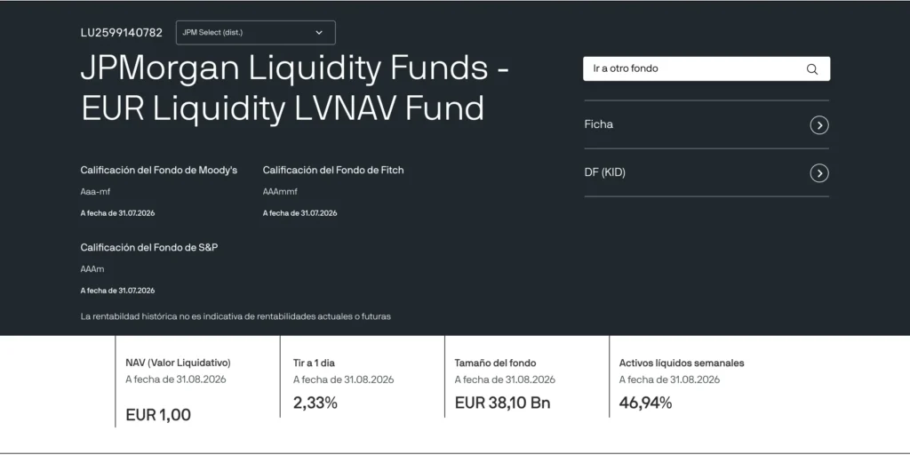 fondo es el JPM EUR Liquidity LVNAV Select (dist.), con ISIN LU2599140782